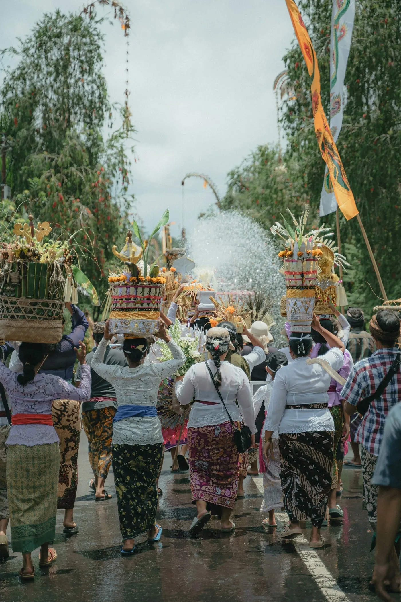 A Balinese offering procession on its way to the temple